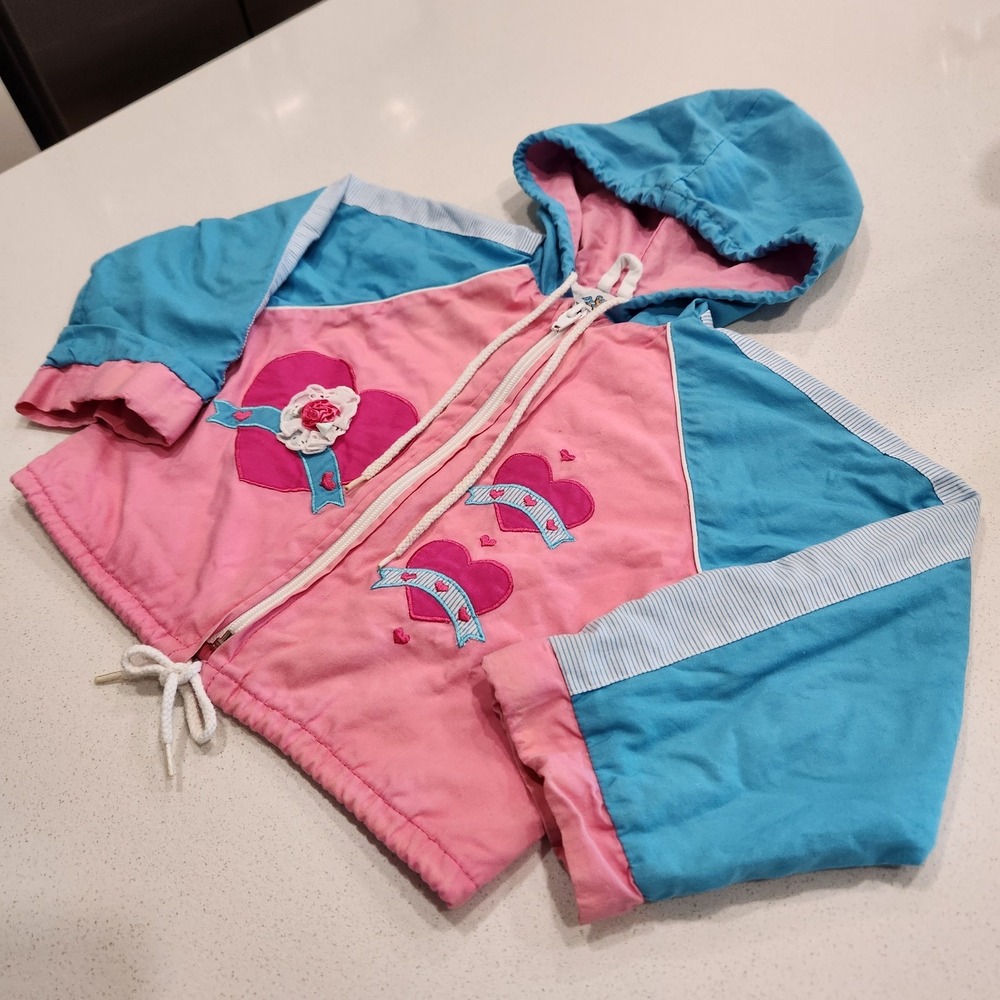 Vintage Y2k Cuties By Judy Girls Pink‎ Blue Hearts Windbreaker Jacket Size 24